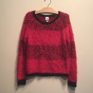 Girls Large Fuzzy Red/Black Sweater
